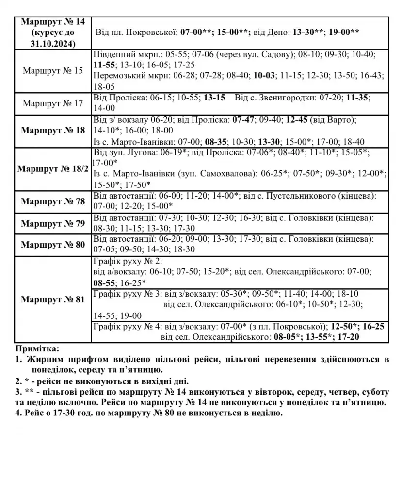 Графік руху автобусів
