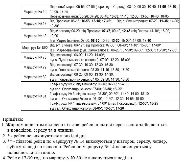 Зимовий графік транспорту в Олександрії